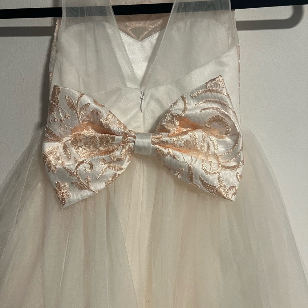 Elegant Cream and Peach Gold Floral Gown - Picture 9 of 12